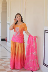 Trendy Pink Chinon Beads Embroidered Sharara Suit